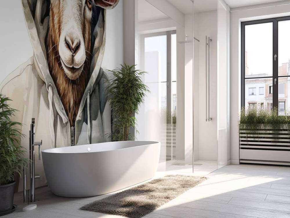 Watercolor Cartoon Goat in a Hoodie