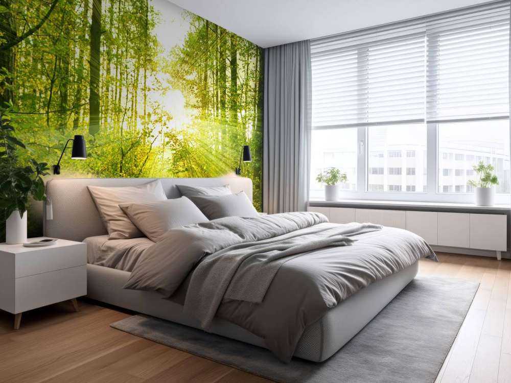 Zonnestralen in een groen bos