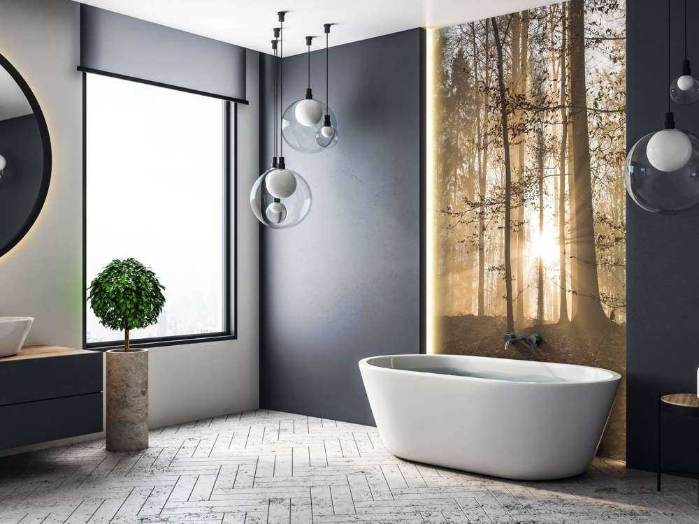 Zonnestralen in een mistig bos