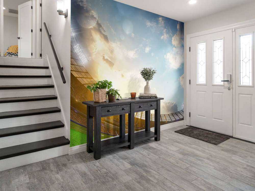 Voetbalstadion met zonsopkomst