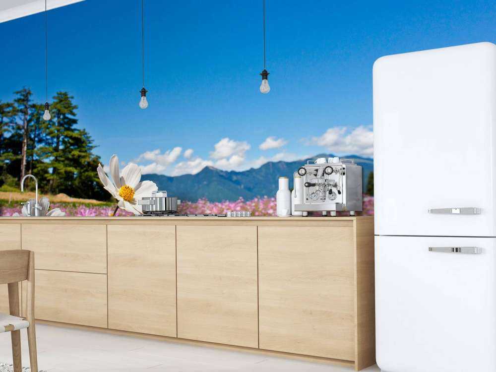 Bloemenveld met mooie achtergrond