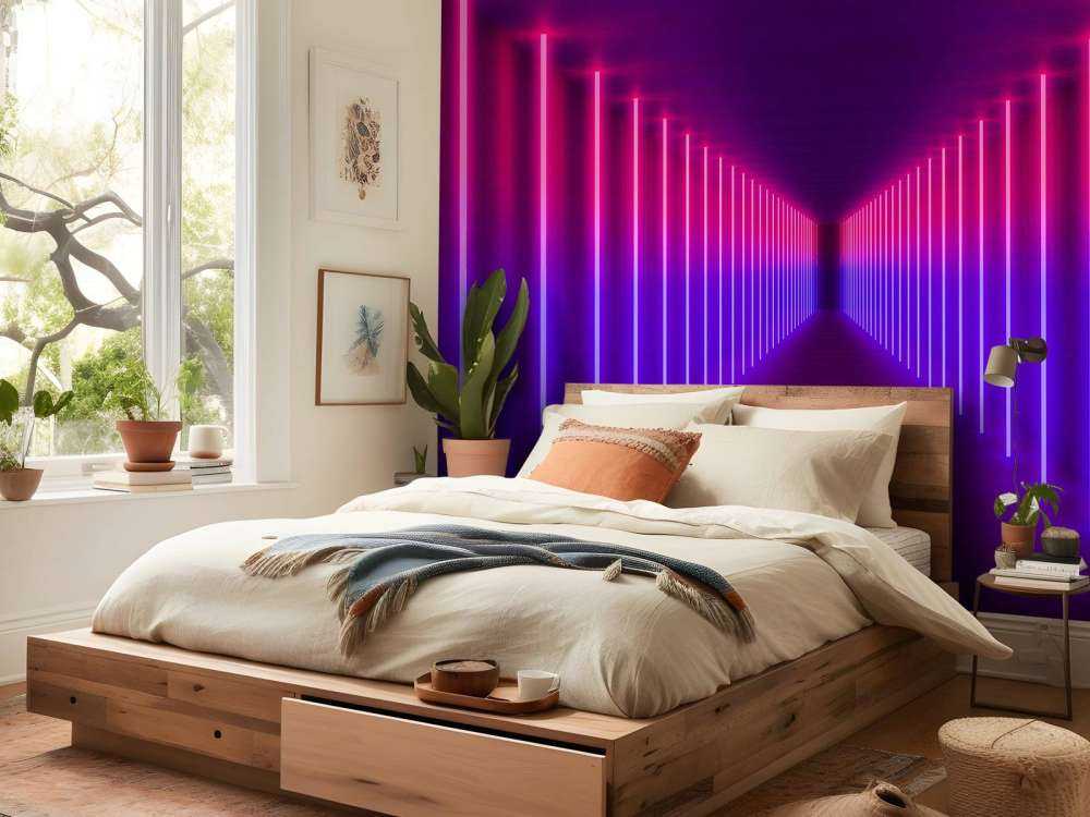 Rood-paarse neon verlichte gang