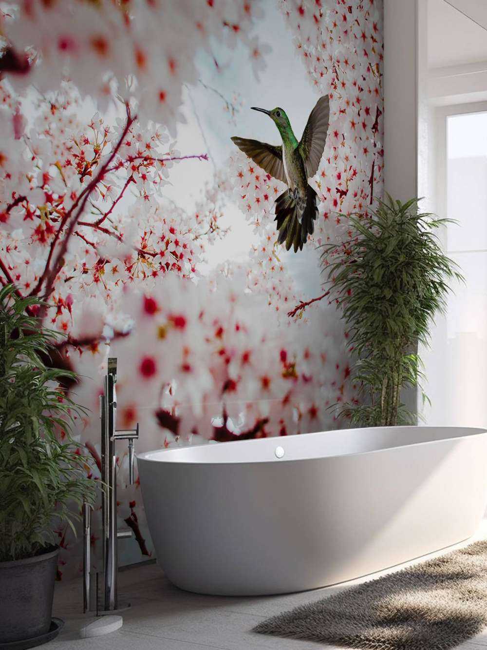 Kolibrie tussen de bloesems