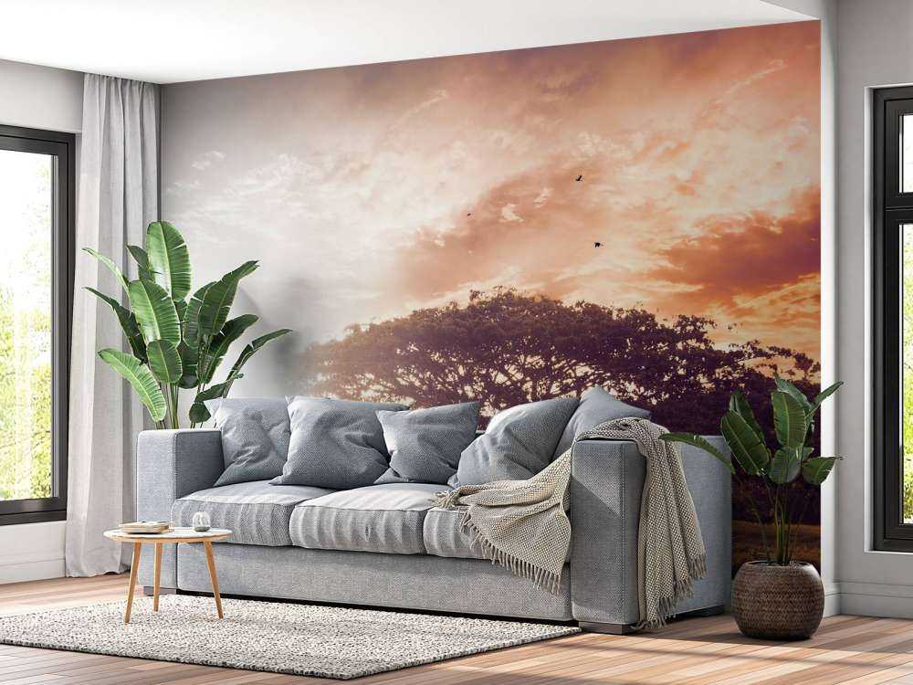 Bewerkte foto van een boom bij zonsondergang