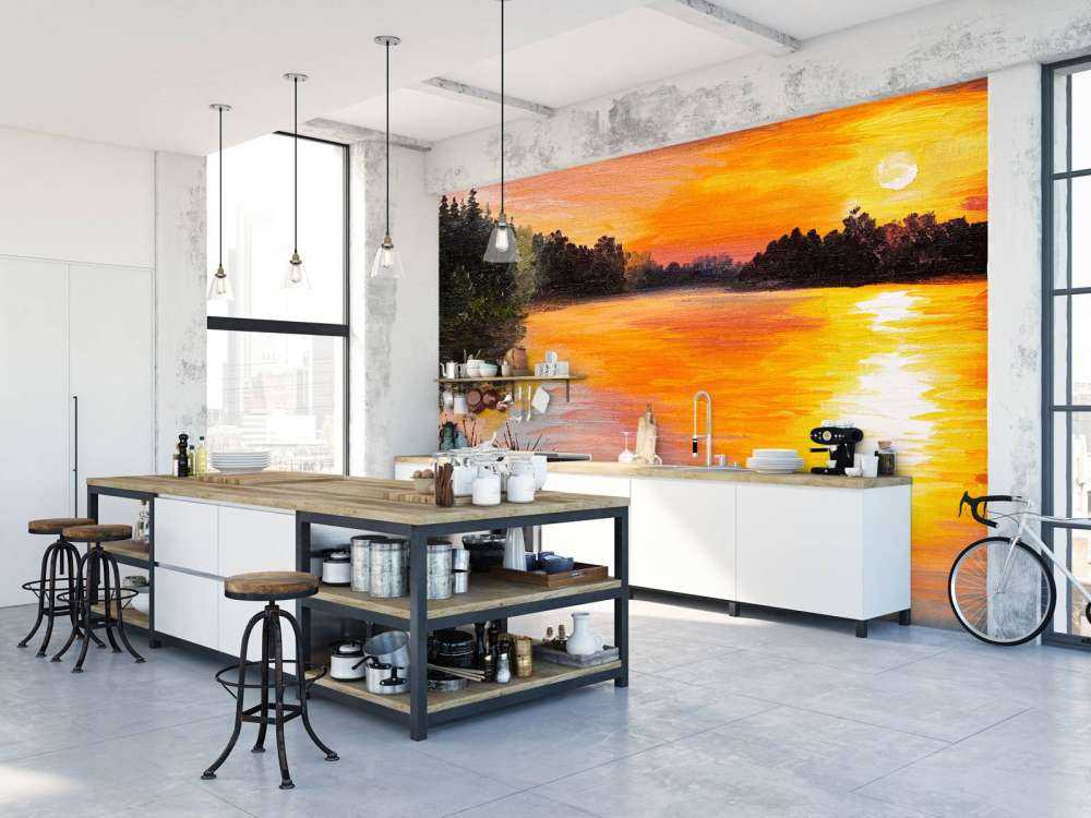 Olieverfschilderij van een meer