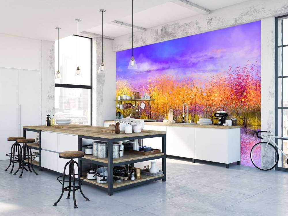 Olieverfschilderij met bomen in de herfst