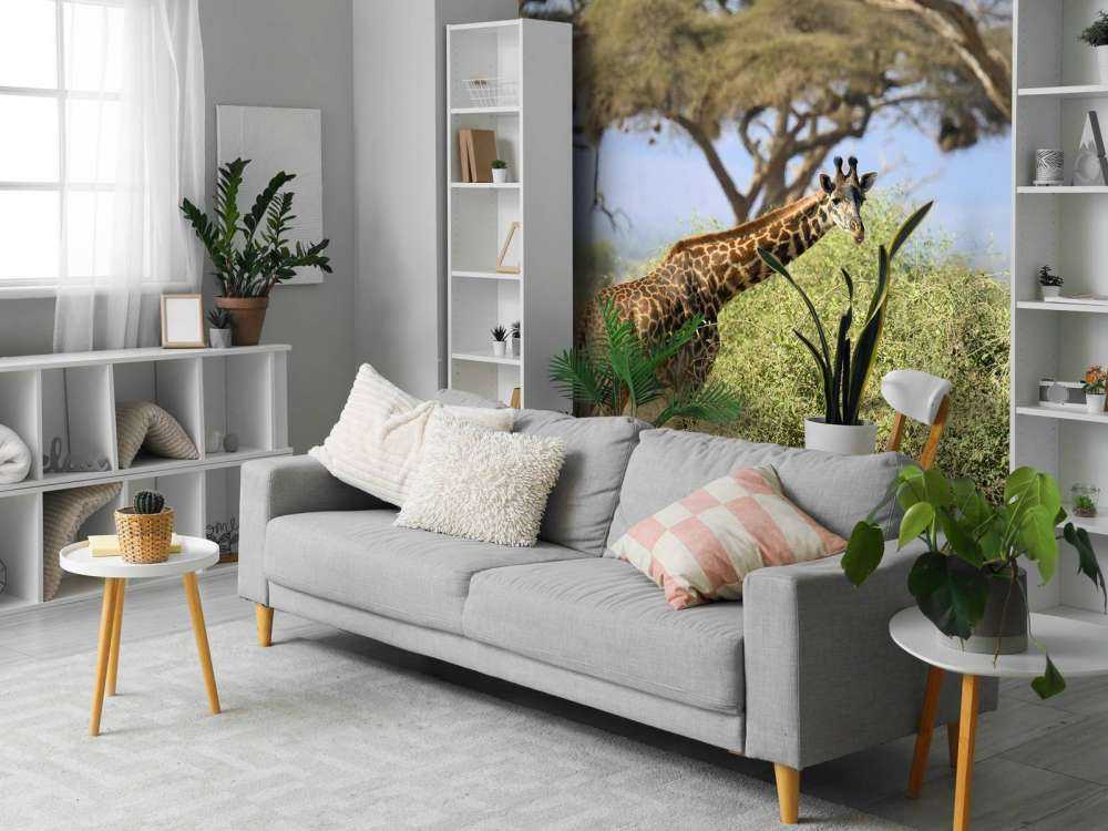 Schattige Giraffe tussen struiken