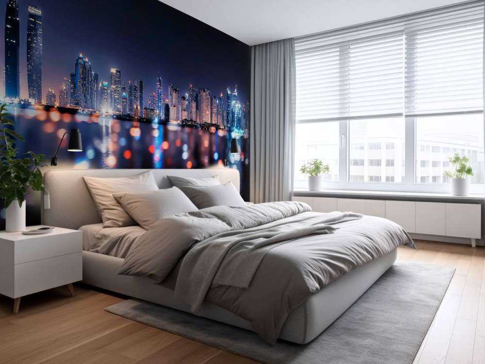 Nachtelijke skyline aan het water