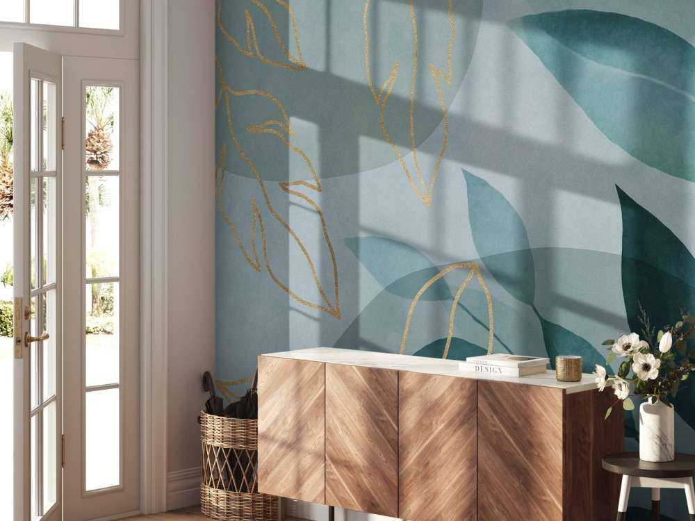 Leafy Elegance Modern Nature Art Teal