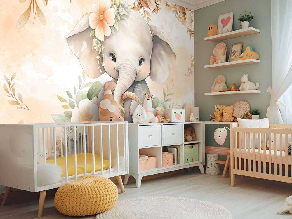 Schattige olifant in bloemenmand