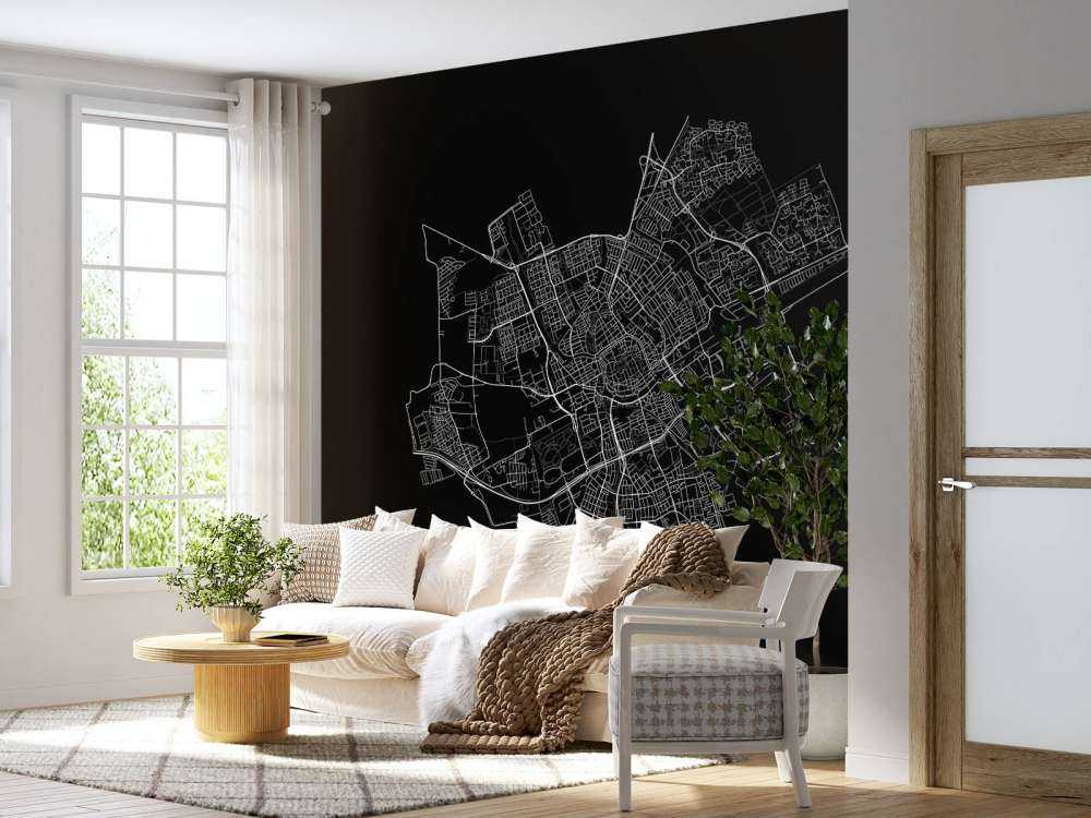 Plattegrond van Groningen, zwart