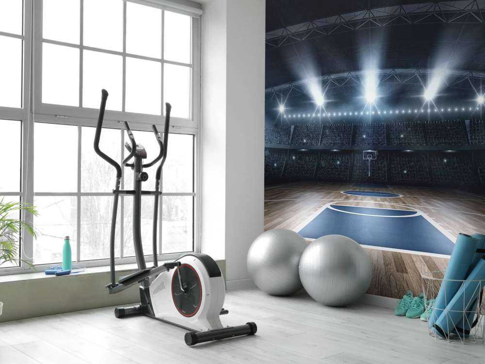 Basketbal arena met een houten vloer