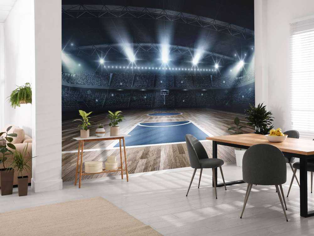 Basketbal arena met een houten vloer