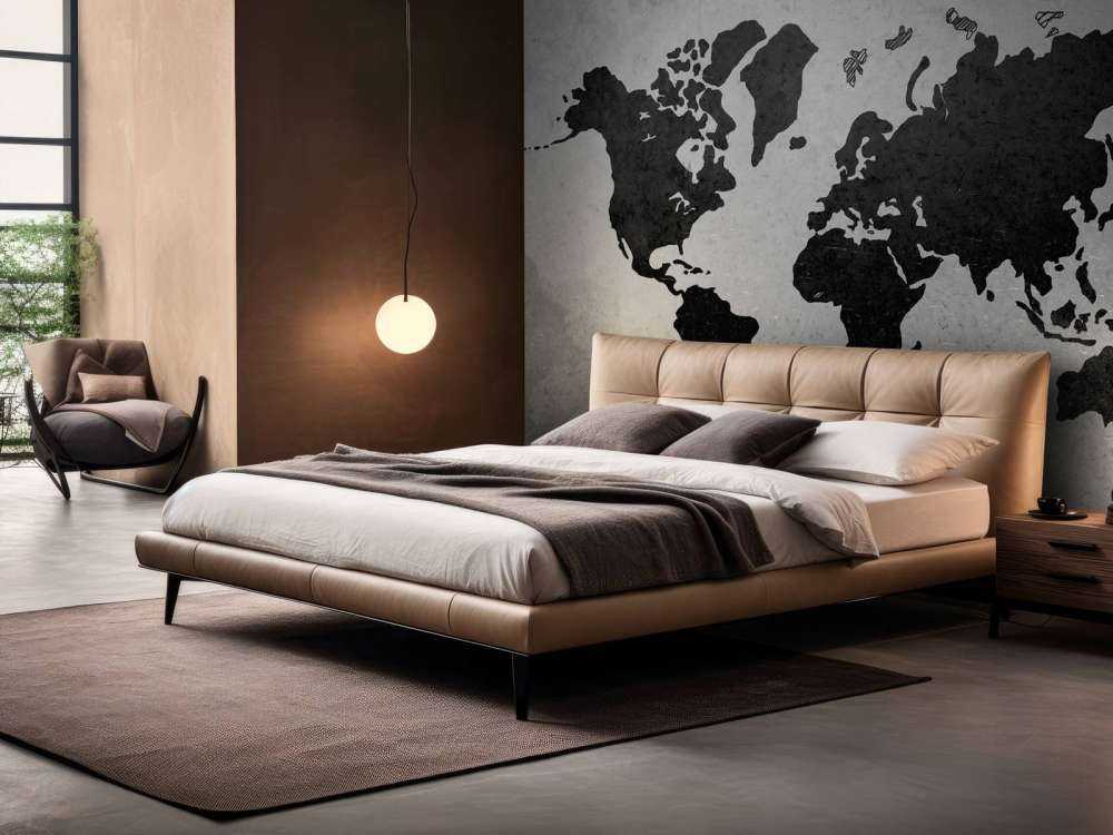 Zwarte wereldkaart op een betonnen muur