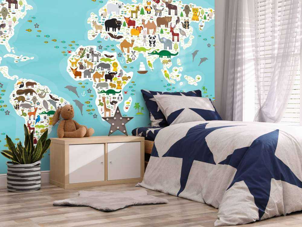 Wereldkaard met dieren