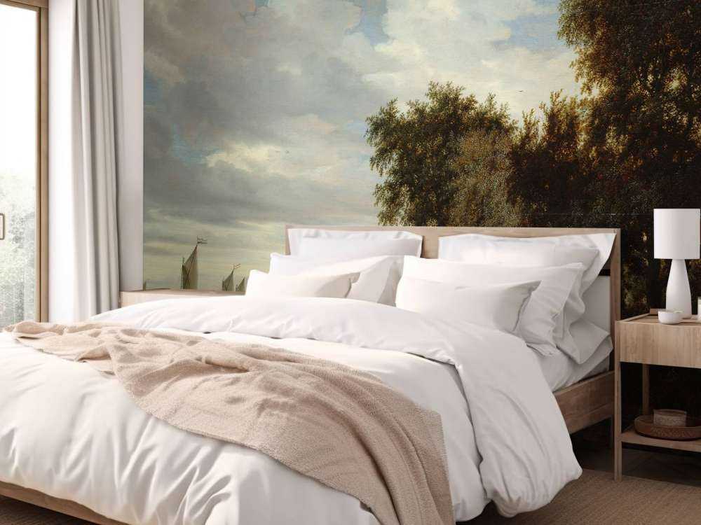 Rivierlandschap met een veerboot