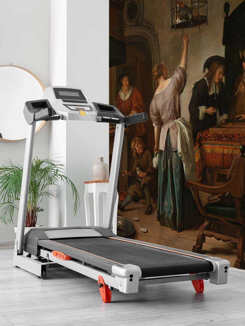 Interieur met een vrouw die een papegaai voert