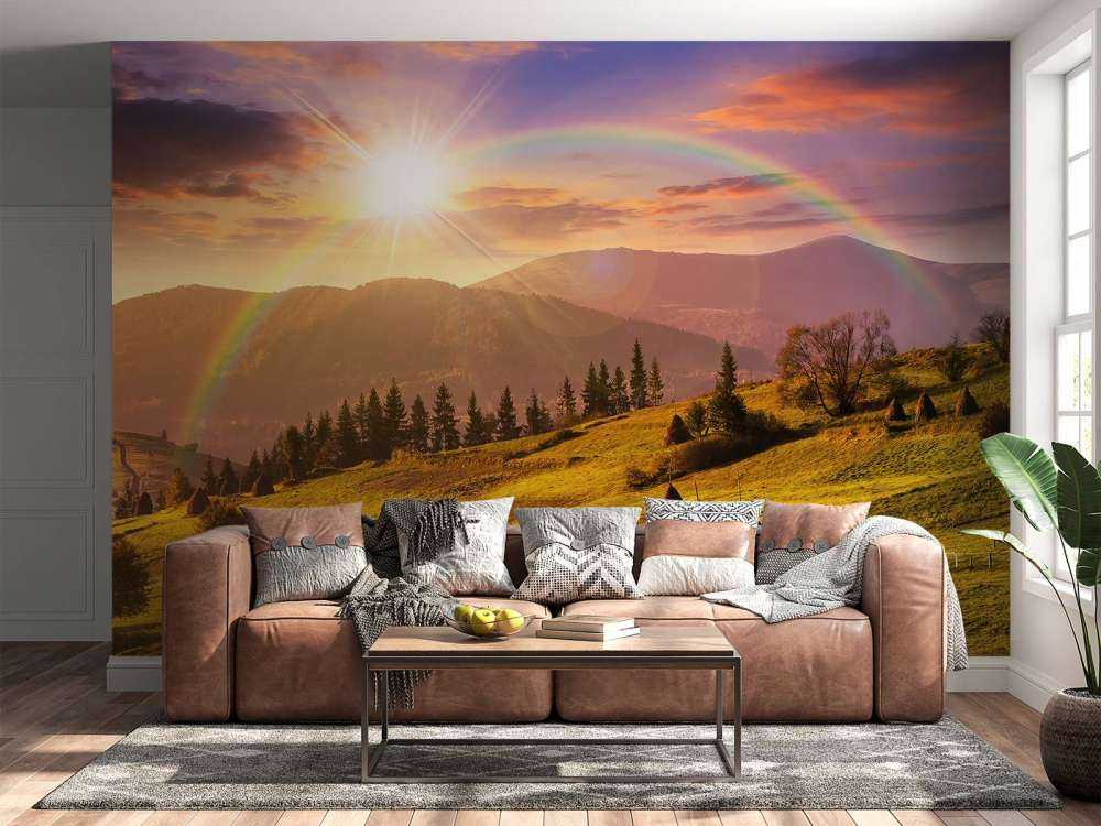 Hooibergen in berglandschap