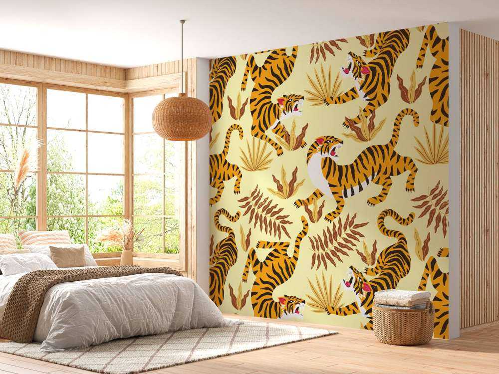 Tijger met bladeren print