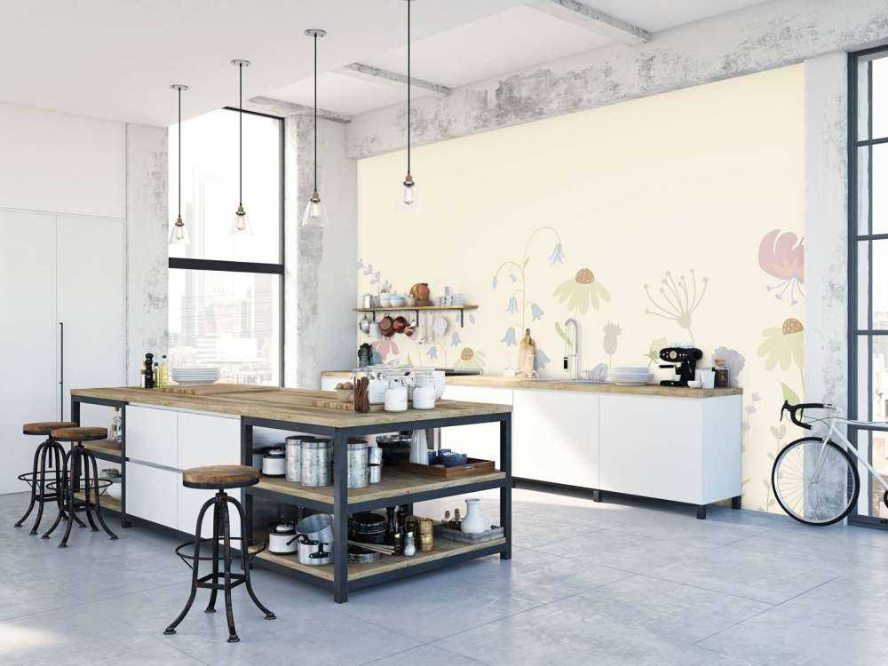 Bloemenveld hoog zand, oud roze, groen en lila