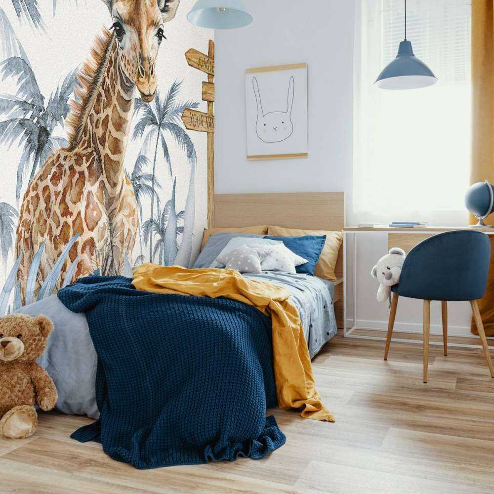 Baby giraffe in de jungle blauw
