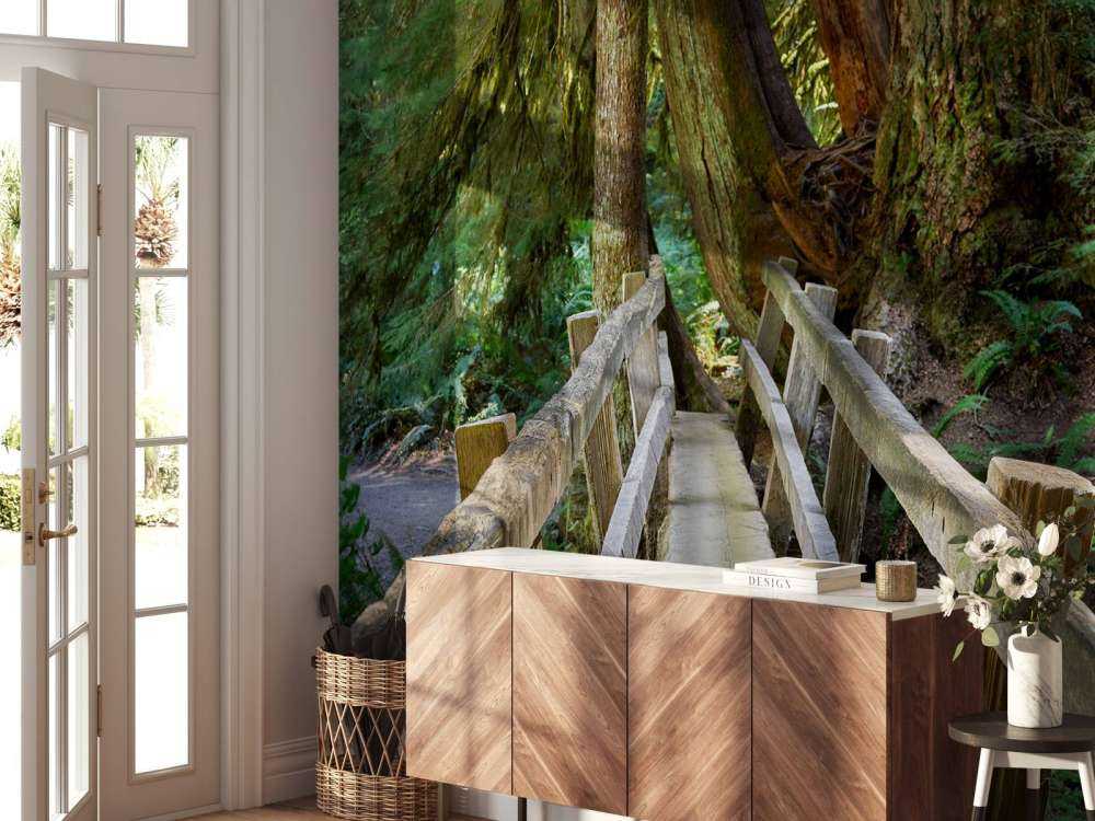 Houten brug door het bos