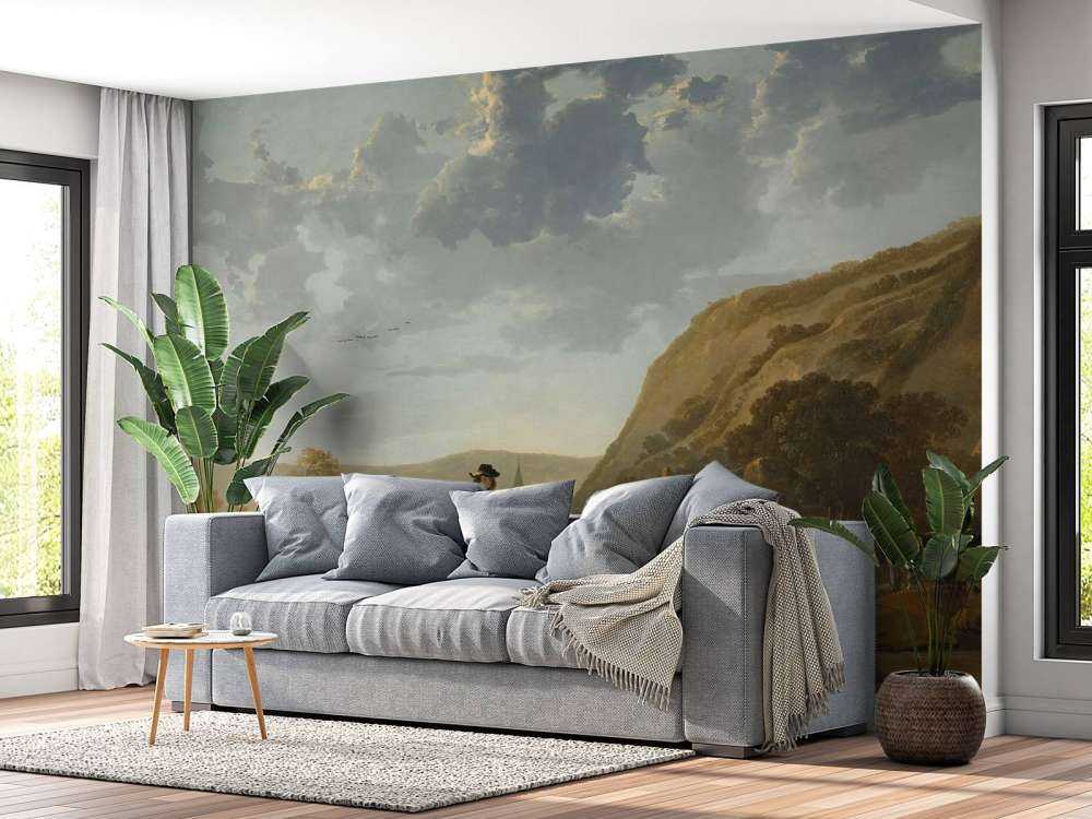 Rivierlandschap met ruiters