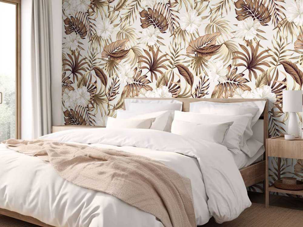Tropische bloemen, beige