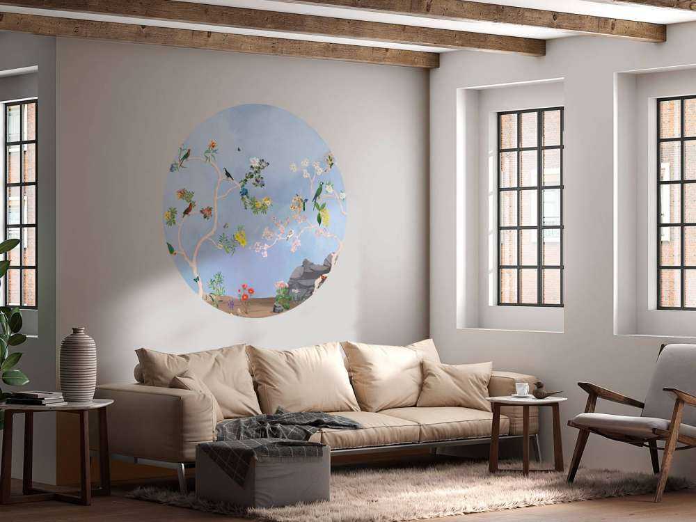 Birds in the Garden Blue Panorama