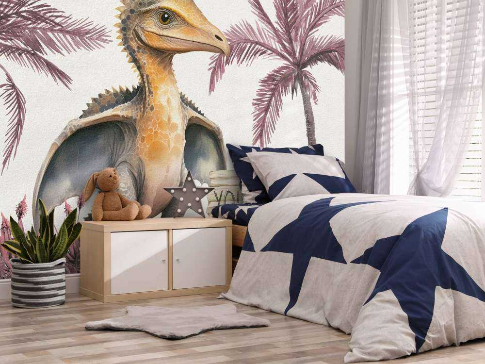 Baby pteranodon in de jungle roze