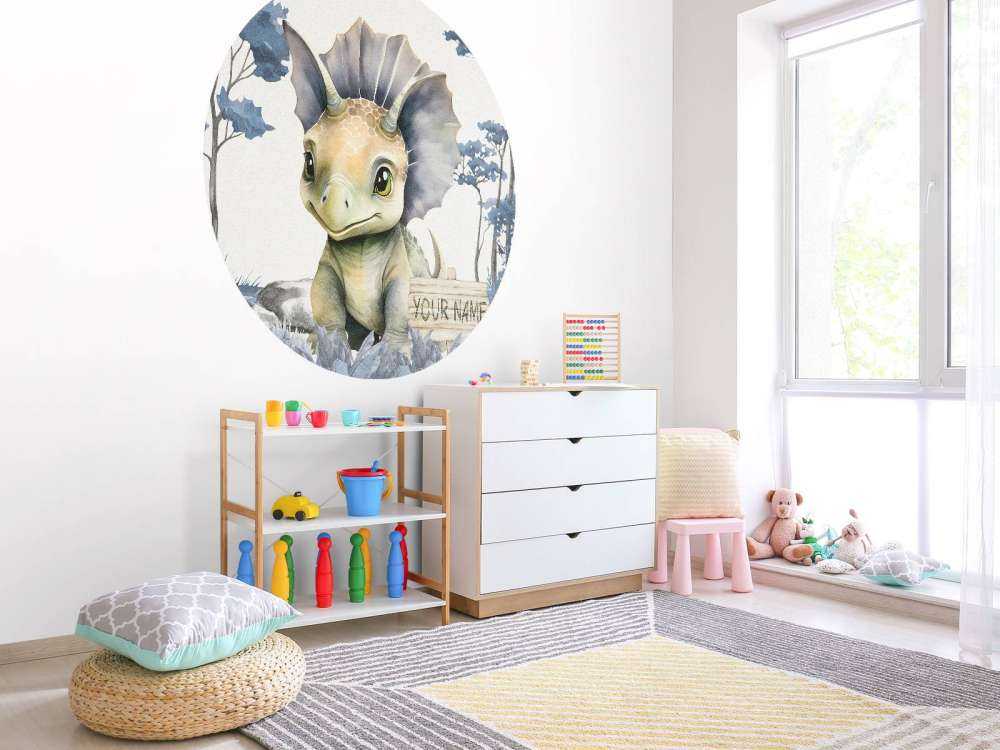 Baby triceratops in de jungle blauw