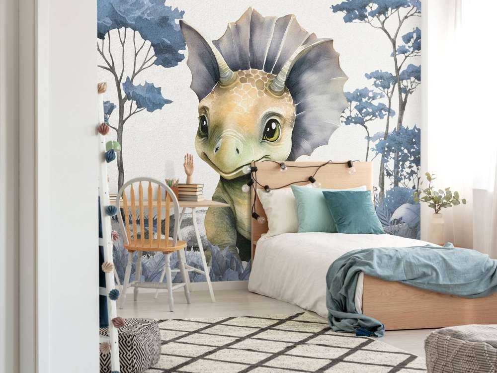 Baby triceratops in de jungle blauw