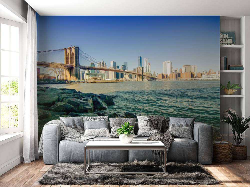 Brooklyn Bridge met een skyline op de achtergrond