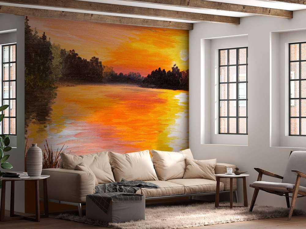 Olieverfschilderij van een meer