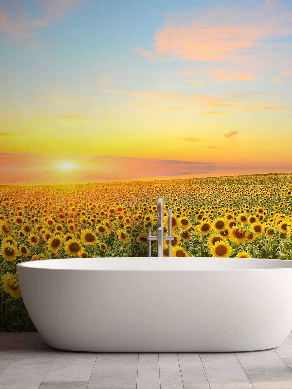 Zonnebloemen bij zonsondergang