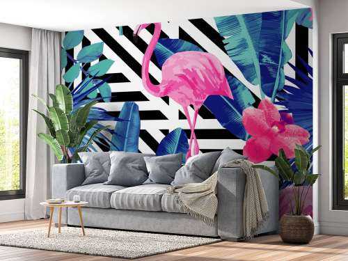 Flamingo print met witte en zwarte strepen