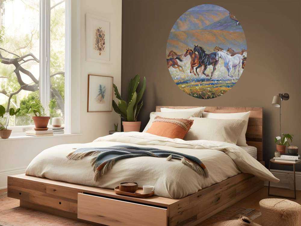 Schilderij van paarden en een vliegende adelaar