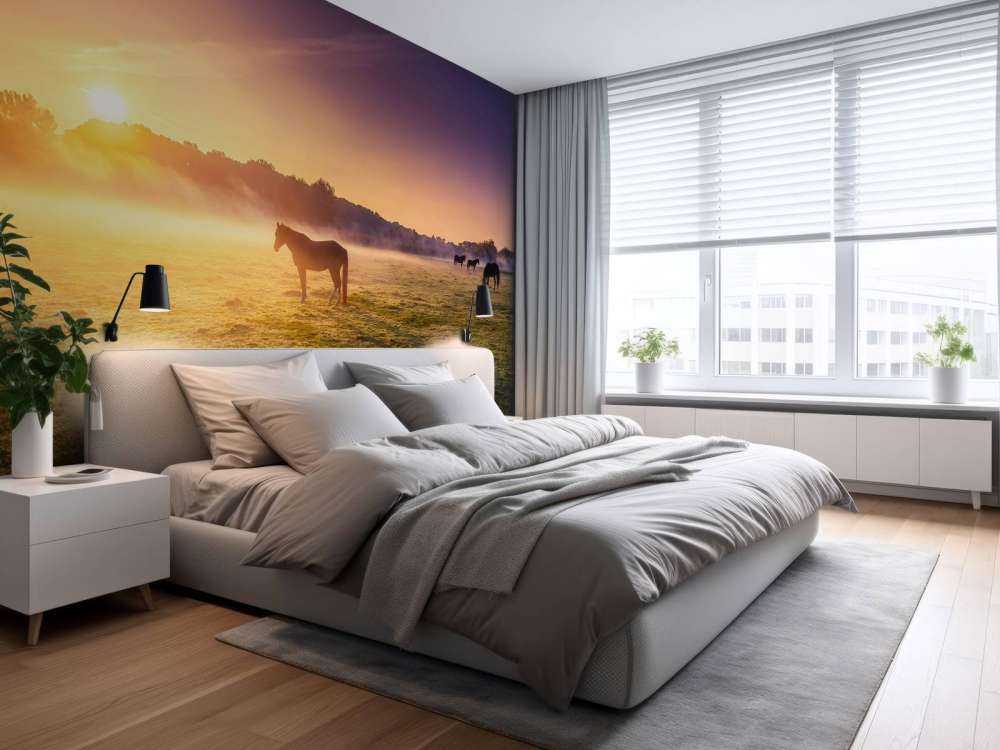 Grazende paarden bij zonsondergang