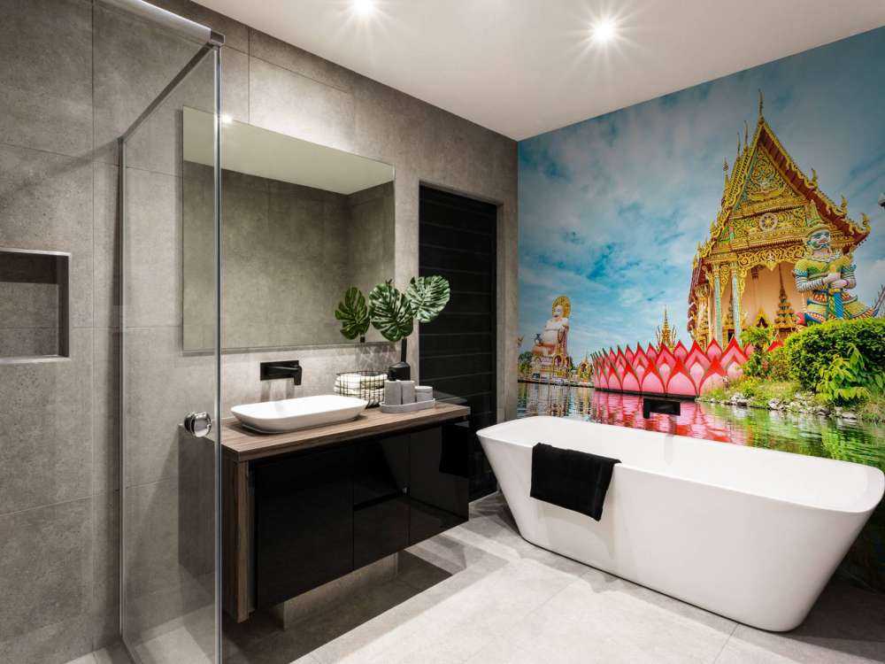 De Wat Plai Laem Boeddhistische tempel met standbeelden