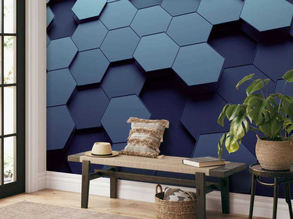 3D weergave van blauwe zeshoeken