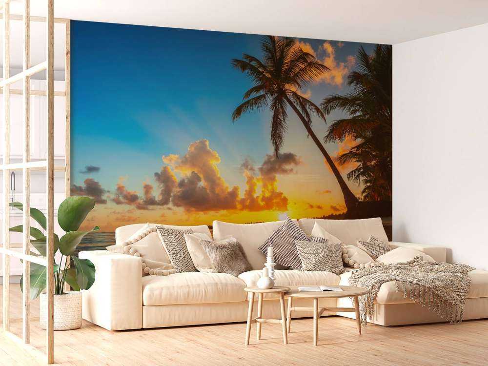 Zonsondergang met palmbomen