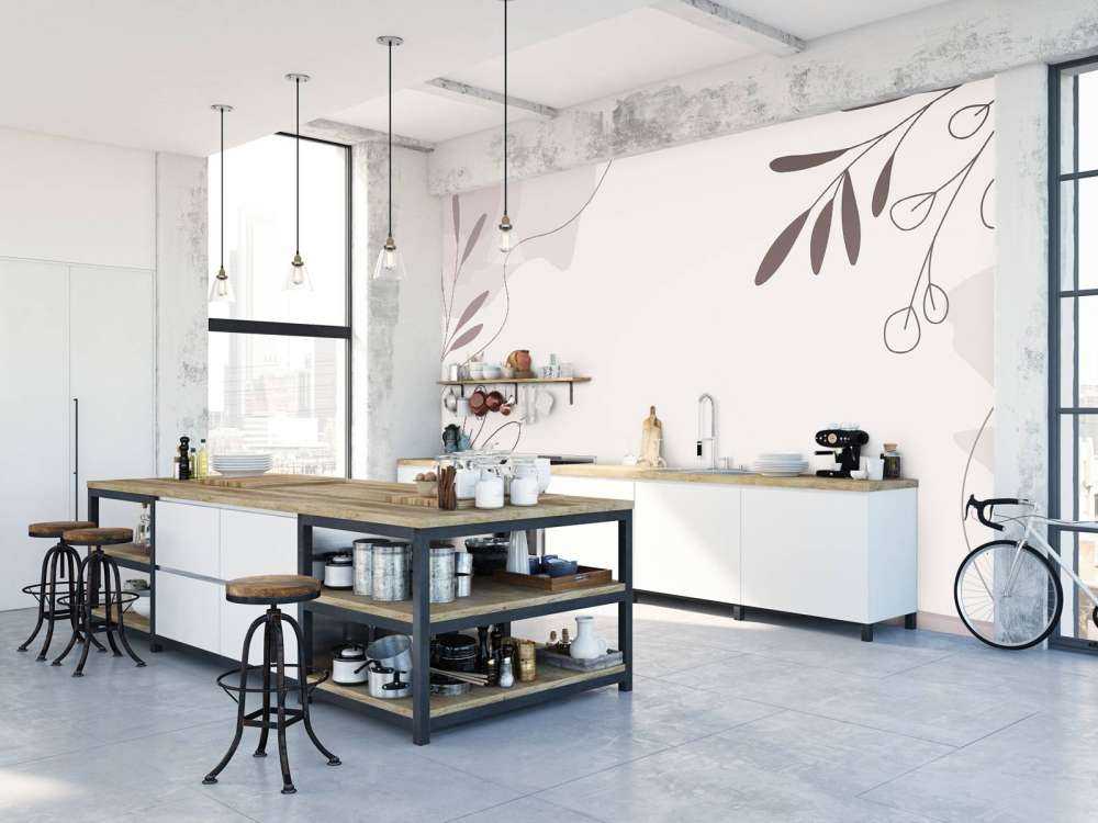 Paarse illustratie met planten en vormen