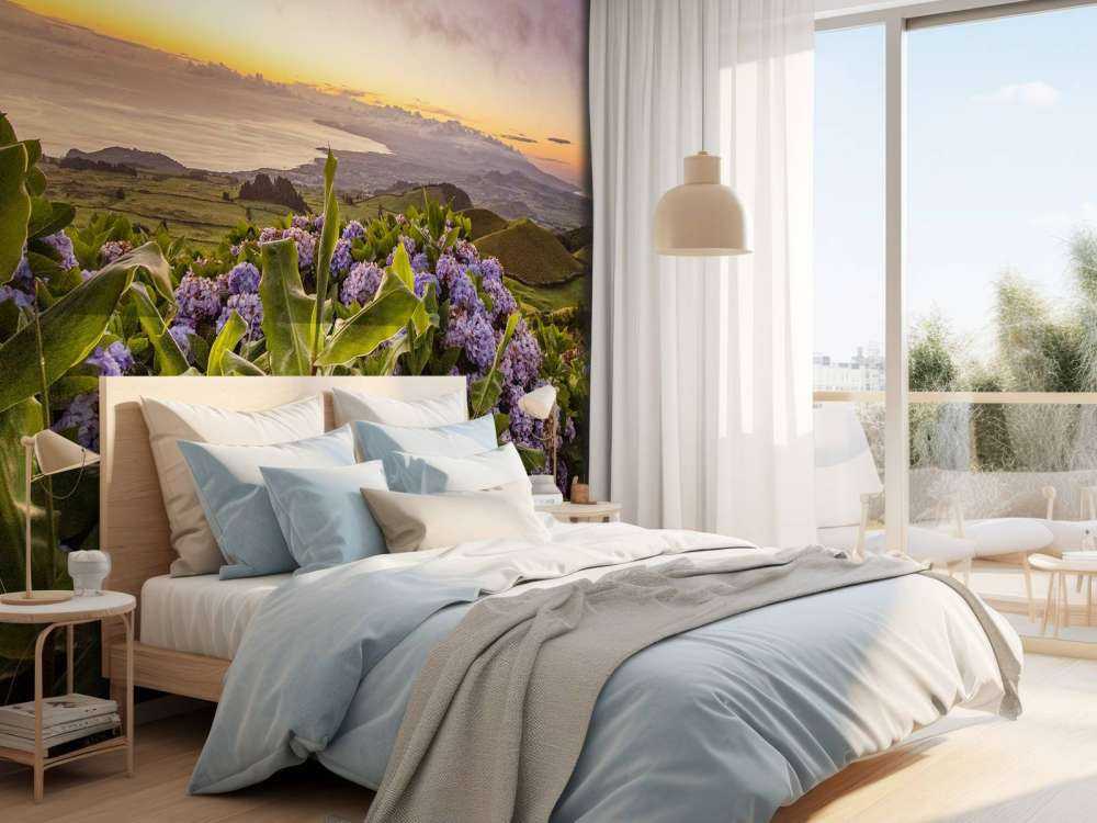 Zonsondergang met hortensia's