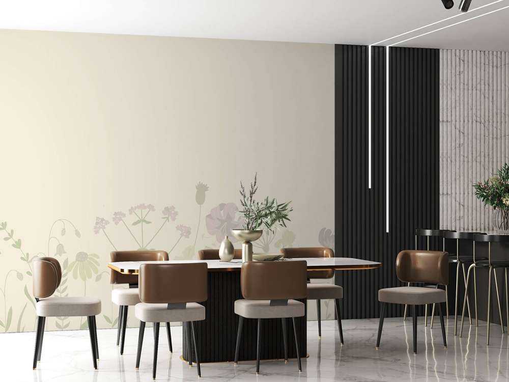 Bloemenveld beige en oud roze