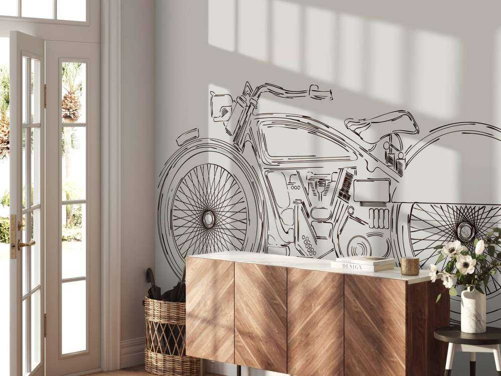 Getekende vintage motor