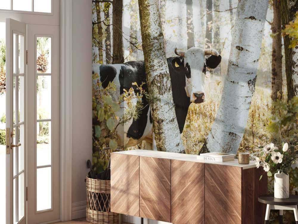 Nieuwsgierige Koe in het Woud