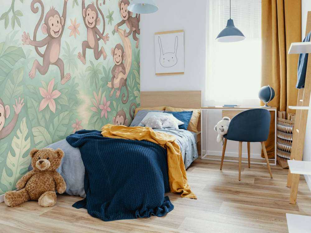 Vrolijke apen in de bloemenjungle