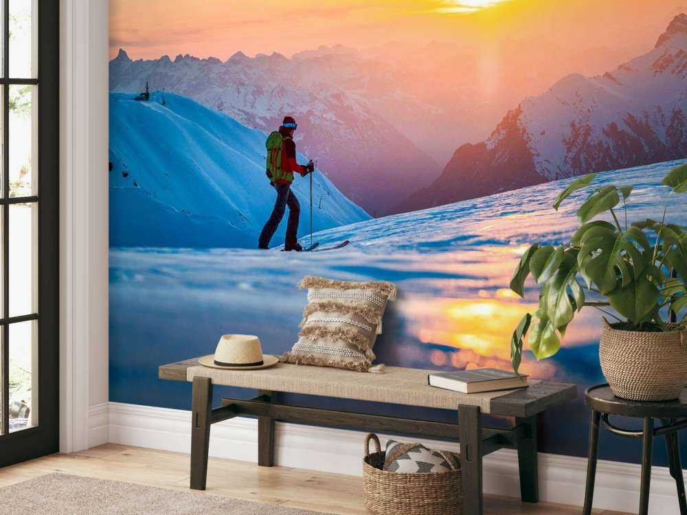 Tocht door besneeuwde bergzon