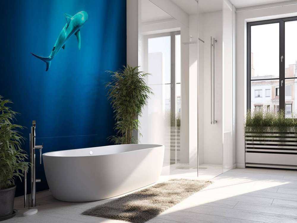 Haai in diepblauw oceaanlicht