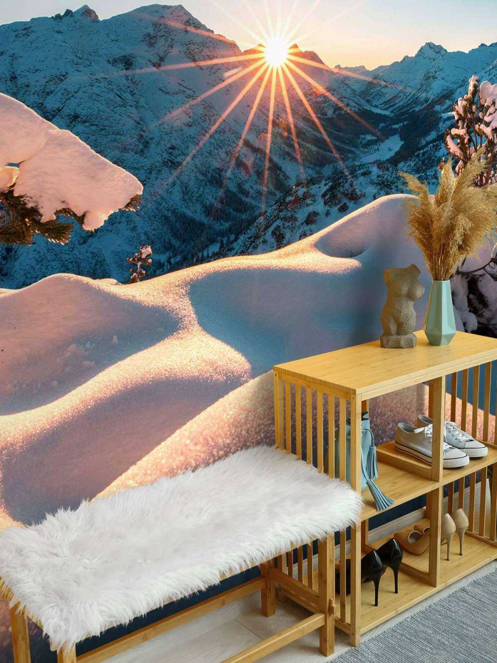 Ochtendzon over besneeuwd dal